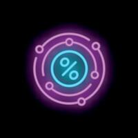 Neon sign showing interest rate surrounded by connected dots on black background vector