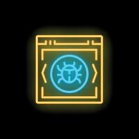 Neon icon of bug infecting webpage displaying cyber attack vector