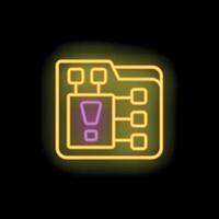 Neon sign showing folder containing document with exclamation mark vector