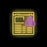 Neon warning sign on website interface with black background vector