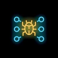 Neon icon of bug spreading through network connections vector