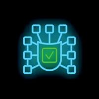 Neon cyber security icon showing network protection with checkmark vector