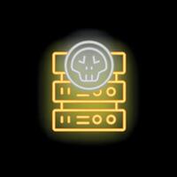 Neon icon representing server crash with skull symbol vector