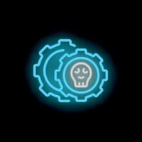 Neon skull and gears representing cyber security threat vector