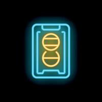 Neon icon of smartphone showing battery charging on dark background vector