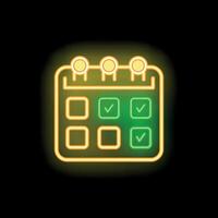 Glowing neon calendar showing tasks completed with check marks vector