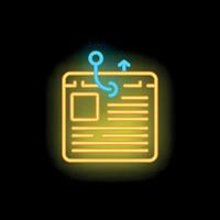 Neon icon of web design wireframe representing user interface design vector
