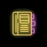 Neon notebook icon glowing on dark background vector