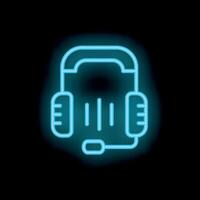 Neon headset icon glowing on dark background vector