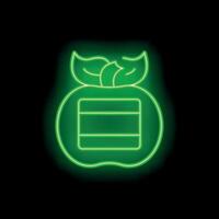 Green neon sign of an apple with a battery indicator displaying a full charge status vector