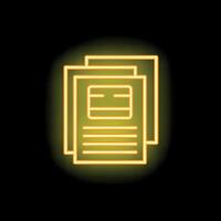 Neon icon of documents with credit card information glowing on black background vector