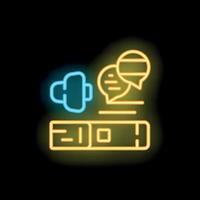 Neon icon of vr chatting using headset and server connection vector