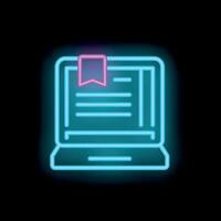 Neon laptop displaying bookmarked document for online education vector
