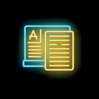 Neon icon of digital document displaying editing process on black background vector