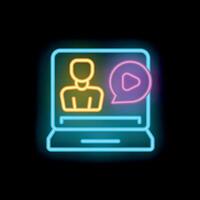 Neon icon of webinar, online education, tutorial, or training vector