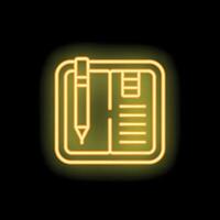 Neon sign of notepad and pen representing planning vector