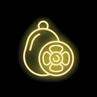 Glowing neon icon of a freshly cut passion fruit on black background vector