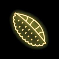 Yellow neon style icon of half apricot fruit with seed vector