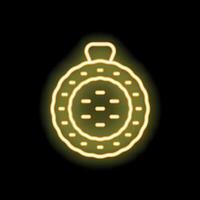 Neon yellow round bread loaf glowing on black background vector