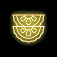 Neon icon of two slices of melon on black background vector