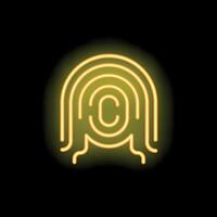 Yellow neon fingerprint glowing on black background vector