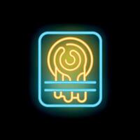 Neon slot machine showing three identical symbols winning combination on dark background vector