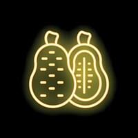 Glowing neon icon of a cocoa pod showing beans for chocolate production vector