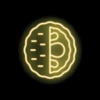 Round bread loaf cut in half glowing neon icon on a black background vector