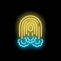 Neon fingerprint setting in motion a group of gears symbolizing digital security vector
