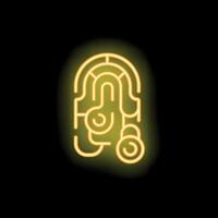 Neon fingerprint security system access icon glowing yellow vector