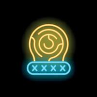 Neon icon of a human head with a maze inside representing password security vector
