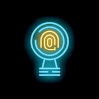 Neon light bulb fingerprint logo representing innovative security solutions vector
