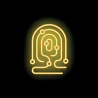 Neon fingerprint glowing on black background representing identity protection vector