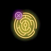 Neon sign representing unsolved maze with cross mark on black background vector