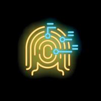 Neon fingerprint scanner scanning for identity verification vector