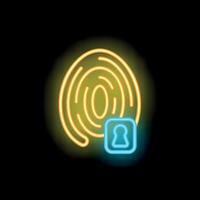 Neon fingerprint glowing with padlock for secure login vector