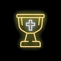 Glowing neon line christian chalice icon isolated on black background illustration vector