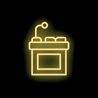 Neon podium with microphone shining in the dark background vector
