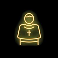 Glowing neon icon of a christian priest wearing a cassock with a cross vector