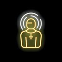 Neon sign representing a priest praying with a halo around his head vector