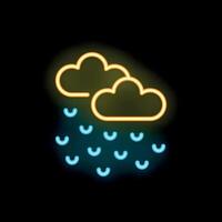 Neon raining clouds glowing on black background vector