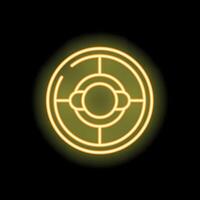 Yellow neon icon of a radar with three dots on a black background vector