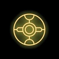 Neon yellow round glowing shield icon on black background vector