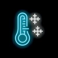 Neon thermometer showing low temperature with snowflakes icon vector