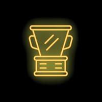 Neon sign glowing on black background representing a coffee maker vector