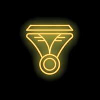 Neon sign depicting medal award symbolizing achievement on black background vector