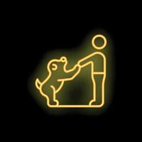 Neon icon of a dog shaking hands with a person vector