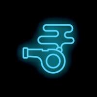 Neon whistle blowing with sound waves coming out on black background vector
