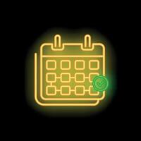 Neon calendar icon showing check mark for appointment vector