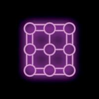Purple neon style blockchain technology icon on black background vector